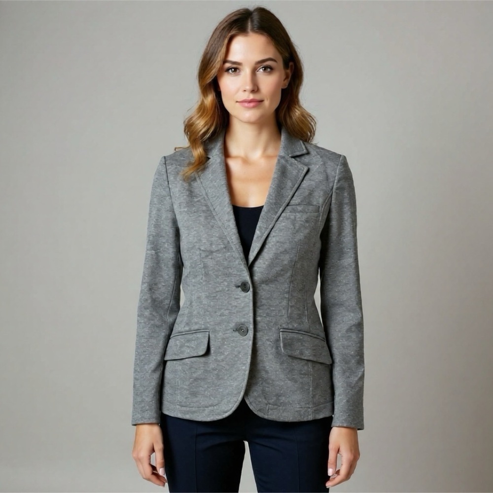 Steilmann Grey Silver Sparkle Cotton Blend Blazer Jacket Size 8 Medium